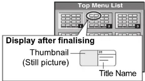 Top Menu List Display after finalising Thumbnail (Still picture) 01 Title Name