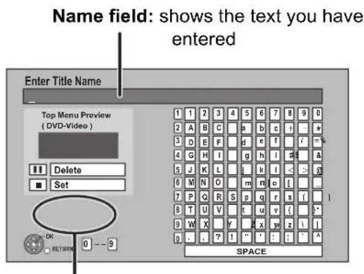 Name field: shows the text you have entered Enter Title Name Top Menu Preview (DVD-Video) Delete Set SPACE