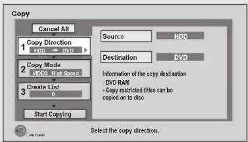 PANASONIC DMR-XS380 - Set the copy direction. - 1