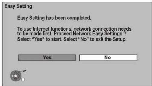 Easy Setting Easy Setting has been completed. To use Internet functions, network connection needs to be made first. Proceed Network Easy Settings ? Select "Yes" to start. Select "No" to exit the Setup. Yes No
