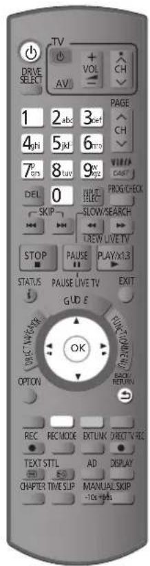 TV DRIVE SELECT AV VOL CH PAGE: 1 2 abc 3 cef 4 ghi 5 jkl 6 mto 7 p tins 8 tuw 9 yz DEL 0 INPUT SKIP -SLOW/SEARCH CREW LIVE TV STOP PAUSE PLAYX1.3 STATUS PAUSE LIVE TV EXIT GUID £ OK OPTION BACK RETURN REC REC MODE EXTUNK DIRECT V-REC TEXT STTL AD DISPLAY CHAPTER TIME SLIP MANUAL SKIP +10x +45