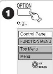 OPTION e.g., Control Panel FUNCTION MENU Top Menu Menu OK RETURN