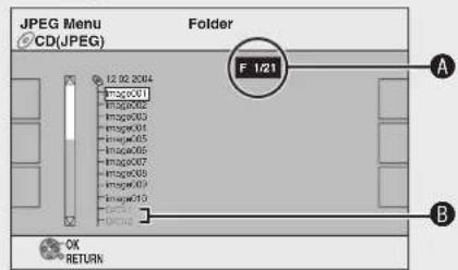 JPEG Menu CD(JPEG) Folder F 1/21 A B OK RETURN