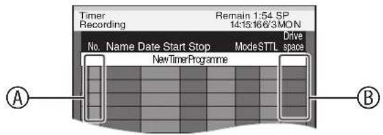 Timer Recording Remain 1:54 SP 14:15:16/3/MON No. Name Date Start Stop ModeSTTL Drive New TimerProgramme space A B