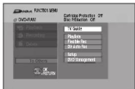 VHBA PROSYSTEM DVD-RAM Package Recording Delete To Others OK RETURN Carbohydrate Off Disk Protection Off 1 V Grade Plastics Flexible Pac Off Auto Pac Setup DVD Management