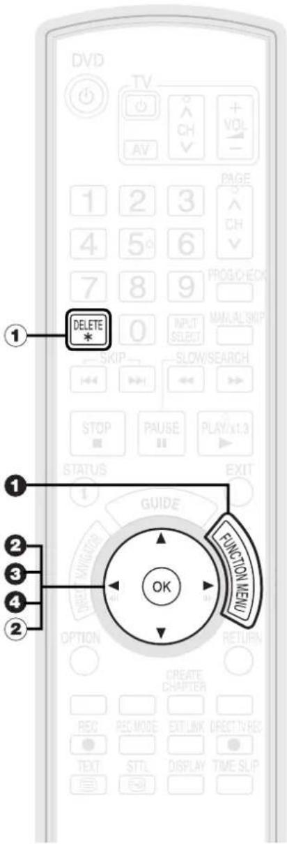 DVD TV AV CH VOL PAGE CH 1 2 3 4 5 6 7 8 9 PROG CHECK 0 INPUT SELECT MANUAL SKIP SKIP SLOW/SEARCH STOP PAUSE PLAY/XT.3 STATUS EXIT GUIDE FUNCTION MENU OK OPTION CREATE CHARTER REC REC MODE EXT LINK DIRECT TV REC TEXT STL DISPLAY TIME SLIP ① DELETE *