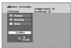 DVD-ROM Playback Recording Delete To Others OK RETURN Cambridge Protection Off Base Protection Off