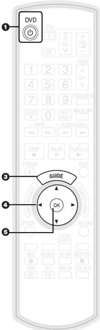 DVD 1 3 GUIDE 4 OK 5 OPTION CREATE CHAPTER REC REC MODE EXT-LINK DIRECTTV REC TEXT STTL DISPLAY TIME SLIP STATUS EXIT STATUS GUIDE 3 PAGE CH AV PROG/CREDN 0 INPUT SELECT MANUAL SKIP SLOW/SEARCH STOP PAUSE PLAY/x1.3 EXIT