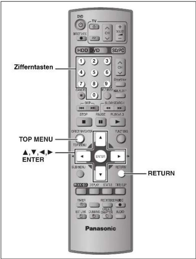 Zifferntasten TOP MENU ▲,▼,◀,► ENTER RETURN Panasonic