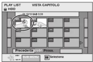 PLAY LIST VISTA CAPITOLO HDD 01/10/19 84B 0:10 101 Precedente 01/01 Pross. SUB MENU Seliziana