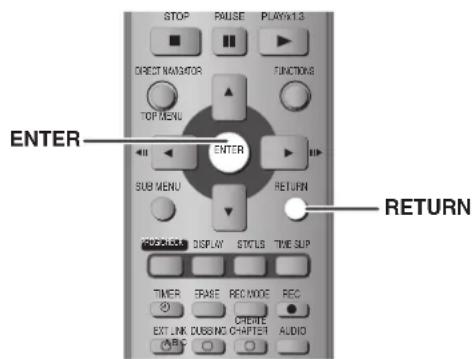 STOP PRASE PLAYN1.3 DIRECT NAVATOR FUNCTIONS TOP MENU ENTER SUB MENU RETURN RECOOLUS DISPLAY STCTS TIME SUP TIMER ERASE REC INMODE REC CREATE EXT LINK DUBSING CHAPTER AUDIO