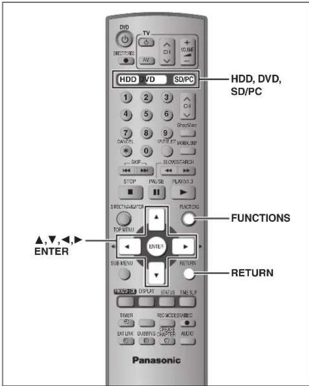 DVD TV DIRECTV/REG AW CH VOLUME HDD DVD SD/PC 1 2 3 4 5 6 7 8 9 CANCEL WRITE/EC WORK/SIP 0 SKIP SLOWS/SEARCH STOP FWUSE PLAY/SCL DIRECT NAVIGATION FUNCTIONS TOP MENU ENTER SUB MENU RETURN DISPLAY STATUS TIME SLIP TIMER REC MODEST/BASED EAT LIME DUBBING CHAPTER AUDIO Panasonic