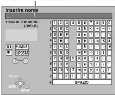 Inserire nome Title In TOP MENU (DVD-R) ELIMINA IMPOSTA 0 SELECT ENTER RETURN 1 2 3 4 5 6 7 8 9 0 2 A B C a b c - - v 3 D E F d e f / - % 4 G H I g h l # S & 5 J K L i k l < > @ 6 W N O m n o [ ] 7 P Q R S p q r s [ ] 8 T U V 1 u v [ ] 9 W X Y Z w x y z \ / 0 . ? ! ' ' ' ' ' ' ' ' ' ' ' ' ' ' ' ' ' ' ' ' ' ' ' ' ' ' ' ' ' ' ' ' ' ' ' ' ' ' ' ' ' ' ' ' ' ' ' ' ' ' ' ' ' ' ' ' ' ' ' ' ' ' ' ' ' ' ' ' ' ' ' ' ' ' ' ' ' ' ' ' ' ' ' ' ' ' ' ' ' ' ' ' ' ' ' ' ' ' ' ' * SPAZIO