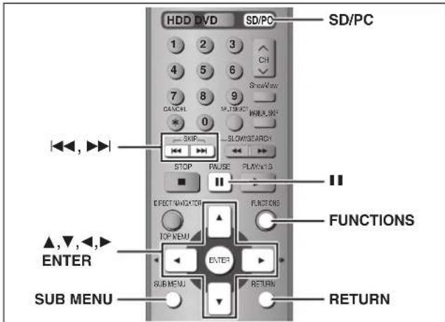 HDD DVD SD/PC 1 2 3 CH 4 5 6 ShowView 7 8 9 DANCE 0 SKIP SLOWSSEARCH STOP PAUSE PLAYING EFFECT/WEST/DEF FUNCTIONS TOP MENU FUNCTIONS ▲,▼,▲,▼ ENTER ENTER SUB MENU RETURN RETURN