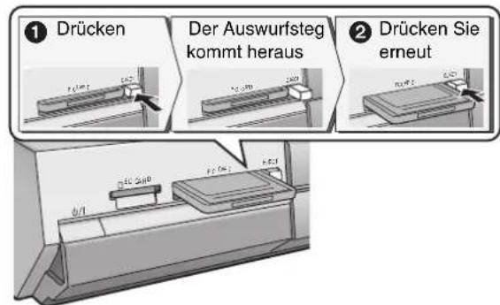 ① Drücken Der Auswurfsteg kommt heraus ② Drücken Sie erneut