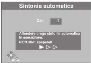 Sintonia automatica Can 1 Allendere prego sintonia automatica in esecuzione. RETURN: sospendi