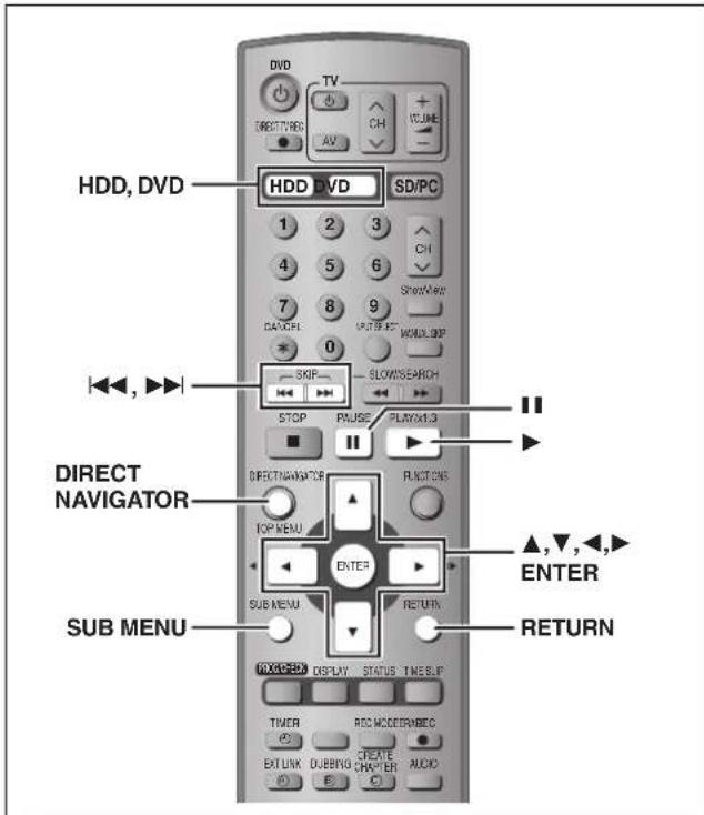HDD, DVD DVD TV DIRECTV/HD AV CH + VOLUME - HDD DVD SD/PC 1 2 3 CH 4 5 6 ShowView 7 8 9 DAVCEL UP/BASE WAML-3BP 0 SLOWSSEARCH SKIP STOP PAUSE PLAYM.3 II DIRECT NAVIGATOR TOP MENU FUNCTIONS ENTER ▲,▼,◀,► SUB MENU RETURN RETURN FOXO-EXI DISPLAY STATUS TIMER-IP TIMER ROS MODEPANIEC CREATE CHAPER AUDIO EXTUNX E C