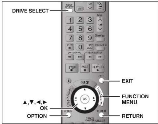 DRIVE SELECT 1 2 3 4 5 6 7 8 9 DELETE 0 STOP RAGE PLAYATION EXIT GUI DE FUNCTION MENU OK OPTION RETURN CREATER CHAPPER UNHOLD ▲,▼,◀,▶ OPTION
