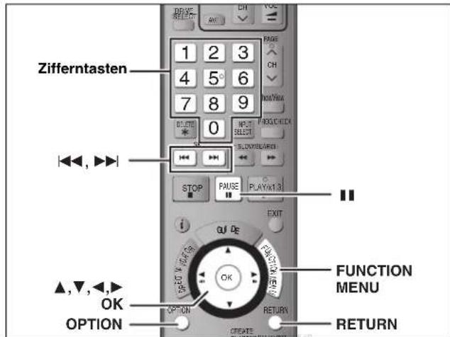 Zifferntasten 1 2 3 4 5 6 7 8 9 DELETE 0 MULT SELECT SLOWSHARES STOP PAUSE PLAYX1.3 EXIT QU DE FUNCTION MENU OK OPTION RETURN ▲,▼,◀,► OPTION CREATE