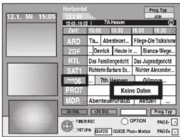 12.1. MI 15:05 Horizontal 16:05-13:18 Zeit: 15:00 15:30 16:00 16:30 ARD Ta... Abenteuer... Fliege-Die Talkup ZDF ... Denick Heute in ... Bianca-Wege... RTL Das Familiengericht Das Jugendericht SAT1 Richterin Barbara Sa... Richter Alexander... **106 ... 7th Heaven Gilmore... PRO7 Keine Daten MDR Abenteue/ProHubk AktUER... 24 Std. 124 Std. Prog Tsp TIMER REC OPTION PAGE+ RETURN GUIDE GUIDE Plus Modus PAGE+