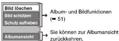 Bild löschen Bild schützen Schutz aufheben Albumansicht Album- und Bildfunktionen (51) Sie können zur Albumansicht zurückkehren.