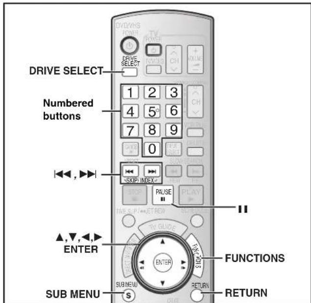 DRIVE SELECT 1 2 3 4 5 6 7 8 9 0 Numbered buttons SKIP INDEX PULSE TIME SLIP → LET REW ▲,▼,◀,► ENTER FUNCTIONS SUB MENU S RETURN RETURN