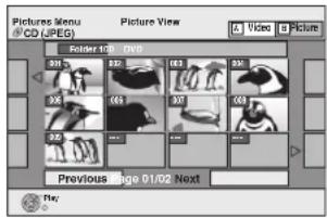 Pictures Menu CD (JPEG) Picture View Video Picture Folder 1: RGB 30% 30% 30% 30% 30% 30% Previous Image 01/02 Next