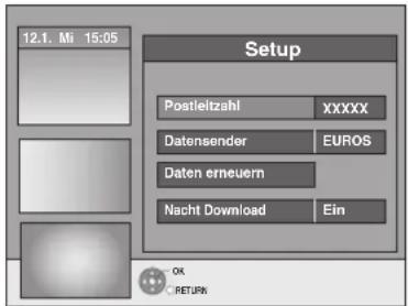 12.1. Mi 15:05 Setup Postleitzahl XXXXX Datensender EUROS Daten erneuern Nacht Download Ein OK C:\WINDOWS\CRETPR\98