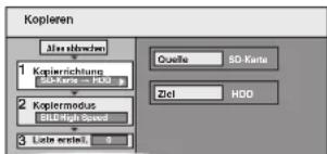 Kopieren Alles abbrücken 1 Kopierrichtung 2 Kopiermodus 3 Lockers Quelle SD-Karte Ziel HDD