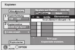 Kopieren Afls abrechen 1 Kopierflichtung 688 x 500 2 Kopiermodius MUSB High Speed 3 Liste erstell. Kopie aktien Sp. platz und Ziel-Wr.: 4348 MB HCM/CPB: 2000 Stück Nr. Große Elementname Neues Element (Gesamt = 0) Sozig geset Kopierliste erstellen. OPTION