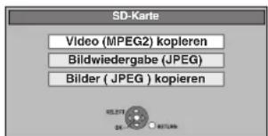 SD-Karte Video (MPEG2) kopieren Bildwiedergabe (JPEG) Bilder ( JPEG ) kopieren