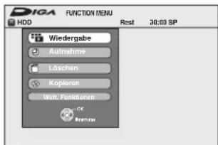 DIGA FUNCTION MENU HDD Wiedergabe Aufnahme Löschen Koppleron Web. Funktionen CK @mmu