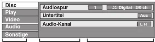 Disc Play Video Audio Sonstige Audiospur 1 DC Digital 2/0 ch Untertitel Aus Audio-Kanal L R