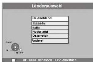 Länderauswahl Deutschland USA Italia Nederland Österreich Andere RETURN: verlassen OK: anwahlen