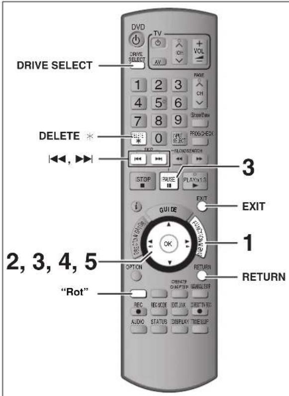DRIVE SELECT 1 2 3 4 5 6 7 8 9 DELETE * SELECT 0 EXP STOP HOUSE PLAY/1.3 GUIDE OK EXIT EXIT 1 RETURN 2, 3, 4, 5 "Rot" REC RE:MODE EXIT:MAX OBJECT:REQ AUDIO STATUS DISPLAY:TIME:SUP DV TV VOL AV
