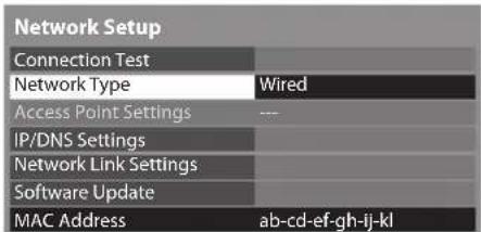 PANASONIC TX-P50GT30B - Select [Network Type] and set to [Wired] - 1