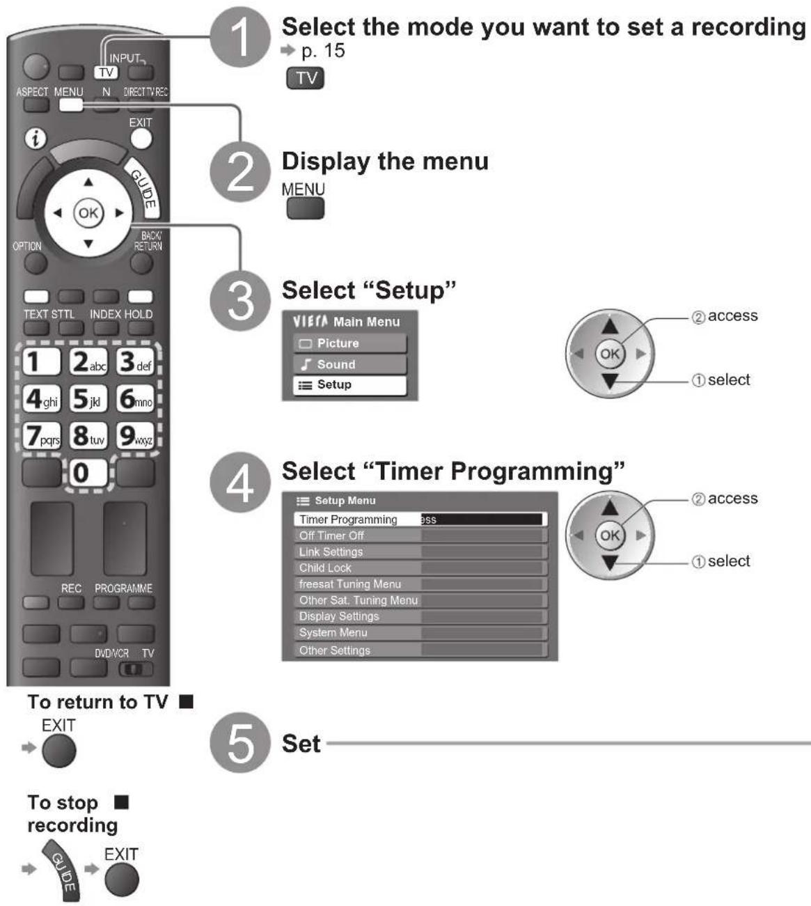 PANASONIC TX-P46G15B - Timer Programming from Menu - 1