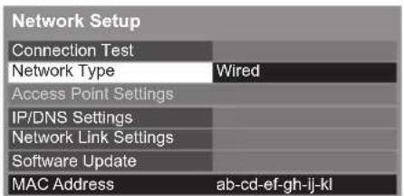 PANASONIC TX-P42S31B - Select [Network Type] and set to [Wired] - 1