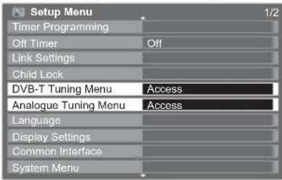 PANASONIC Viera TX-L42U2L - Select "DVB-T Tuning Menu" or "Analogue Tuning Menu" - 1