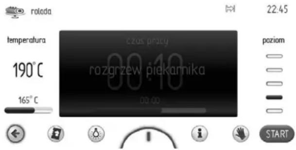 AMICA EBI 712104 AA PYRO - Przykład uruchomienia programu gotowego ze wstępnym rozgrzewem piekarnika - 1