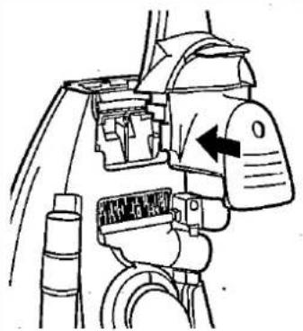 Diagramm eines mechanischen Geräts mit inneren Komponenten und Richtungspfeil (kein Text oder Symbole)