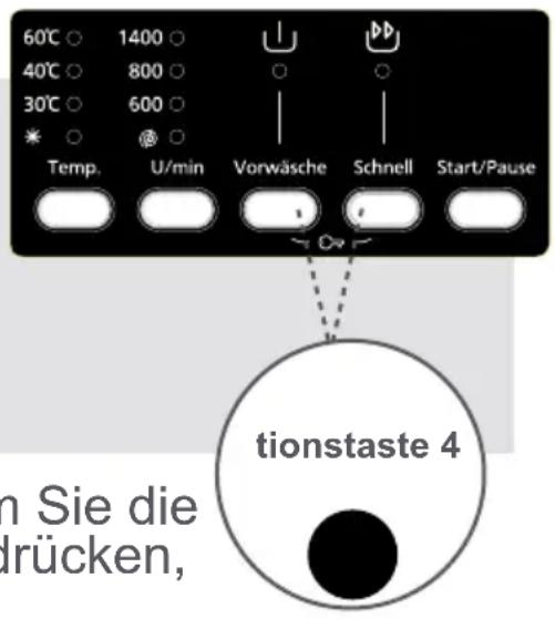 60°C ○ 1400 ○ 40°C ○ 800 ○ 30°C ○ 600 ○ * ○ ⚫ ○ Temp. U/min Vorwäsche Schnell Start/Pause tionstaste 4 n Sie die lücken,