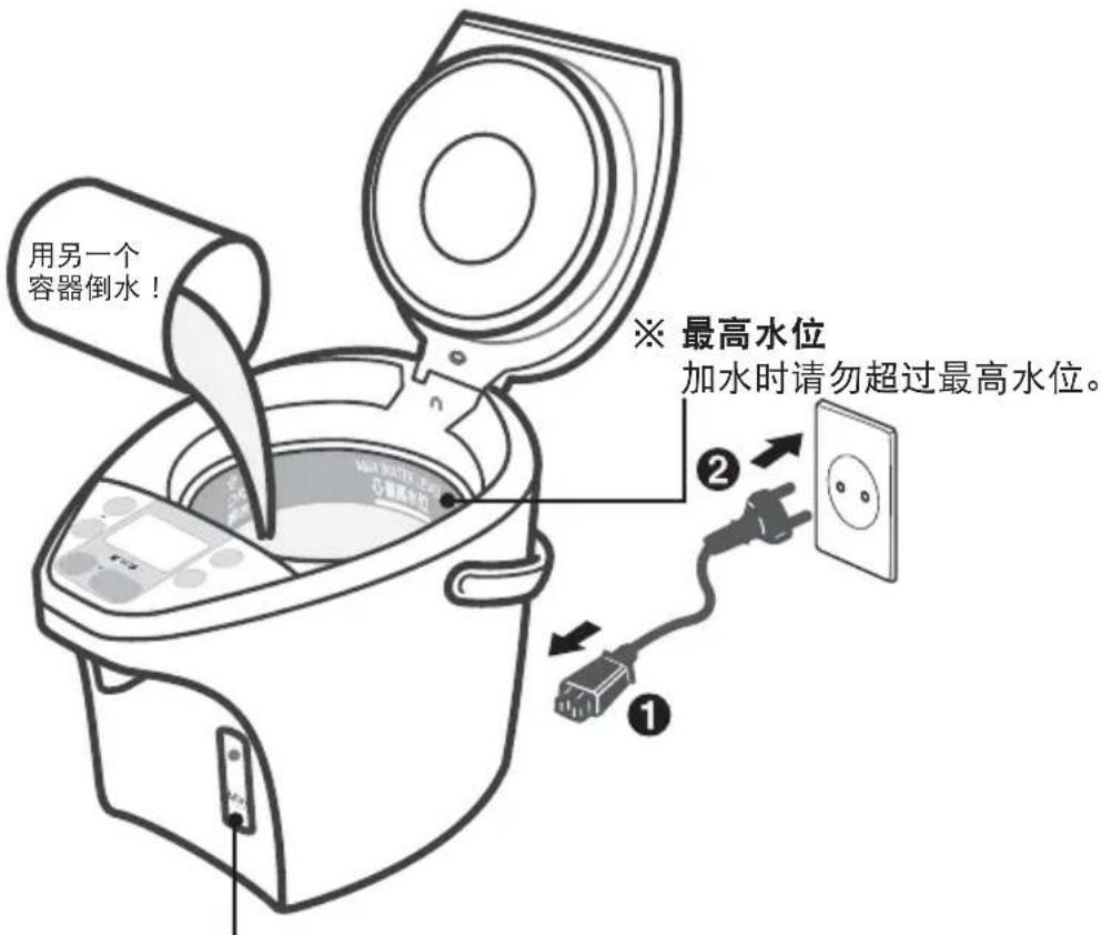 用另一个 容器倒水！ ※ 最高水位 加水时请勿超过最高水位。 ① ②