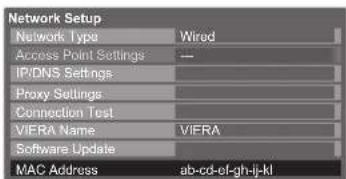 PANASONIC Viera TX-L37D28BWA - MAC Address - 1
