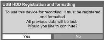 PANASONIC Viera TX-L37D28BWA - Select the USB HDD for recording and start registration / setup - 5