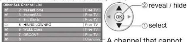PANASONIC Viera TX-L37D28BWA - Skip unwanted Other Sat. channels, Edit Other Sat. Channels Channel List - 1