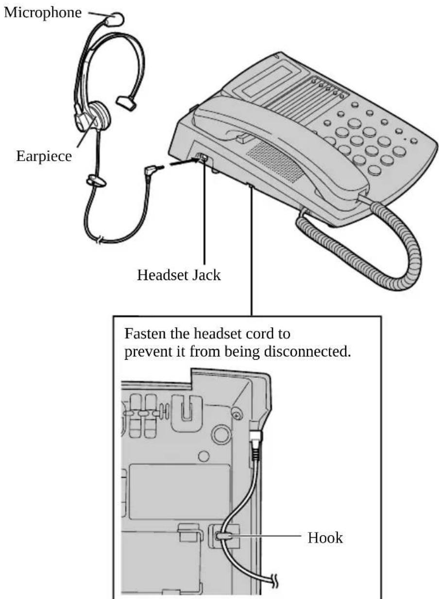 Microphone Earpiece Headset Jack Fasten the headset cord to prevent it from being disconnected. Hook