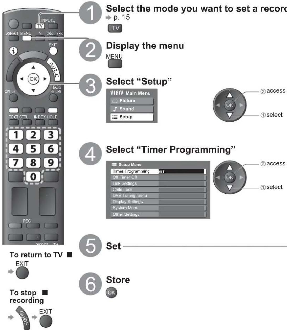 PANASONIC Viera TX-L32X10B - Timer Programming from Menu - 1