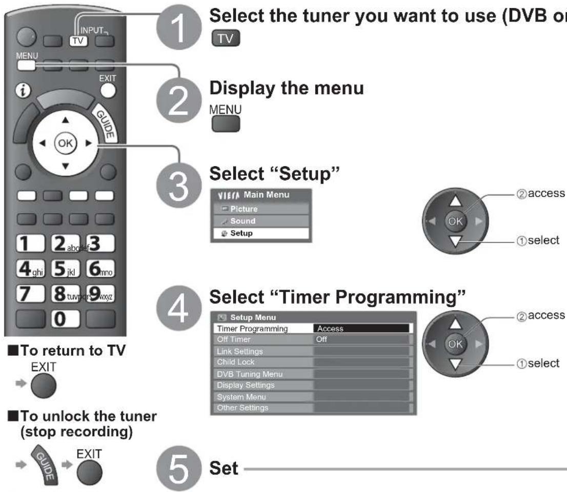 PANASONIC Viera TX-L22X20B - Timer Programming from Menu - 1