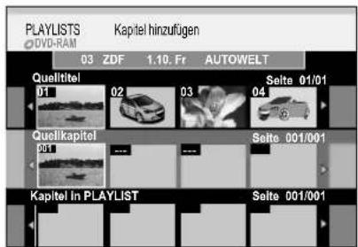 PLAYLISTS 03 ZDF 1.10. Fr AUTOWELT Qualititel 01 02 03 Selte 01/01 Quelikapitel 001 --- --- Selte 001/001 Kapitel in PLAYLIST Selte 001/001